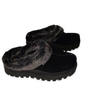 Skechers Faux Fur Mules Suede Chunky Y2K Clogs Womens Sz 10 Slip On Lug Shoes